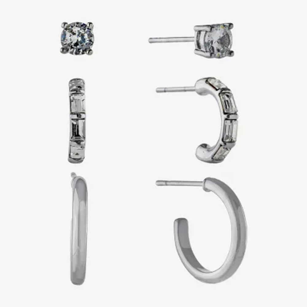 Sparkle Allure Womens Crystal 3 Pair Earring Set