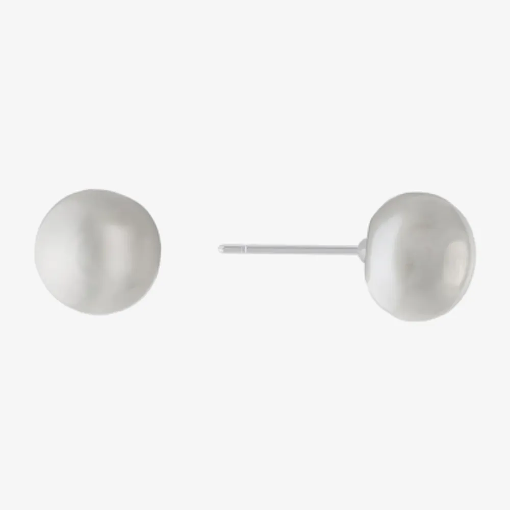 Silver Treasures Cultured Freshwater Pearl White Sterling Silver 9.6mm Stud Earrings