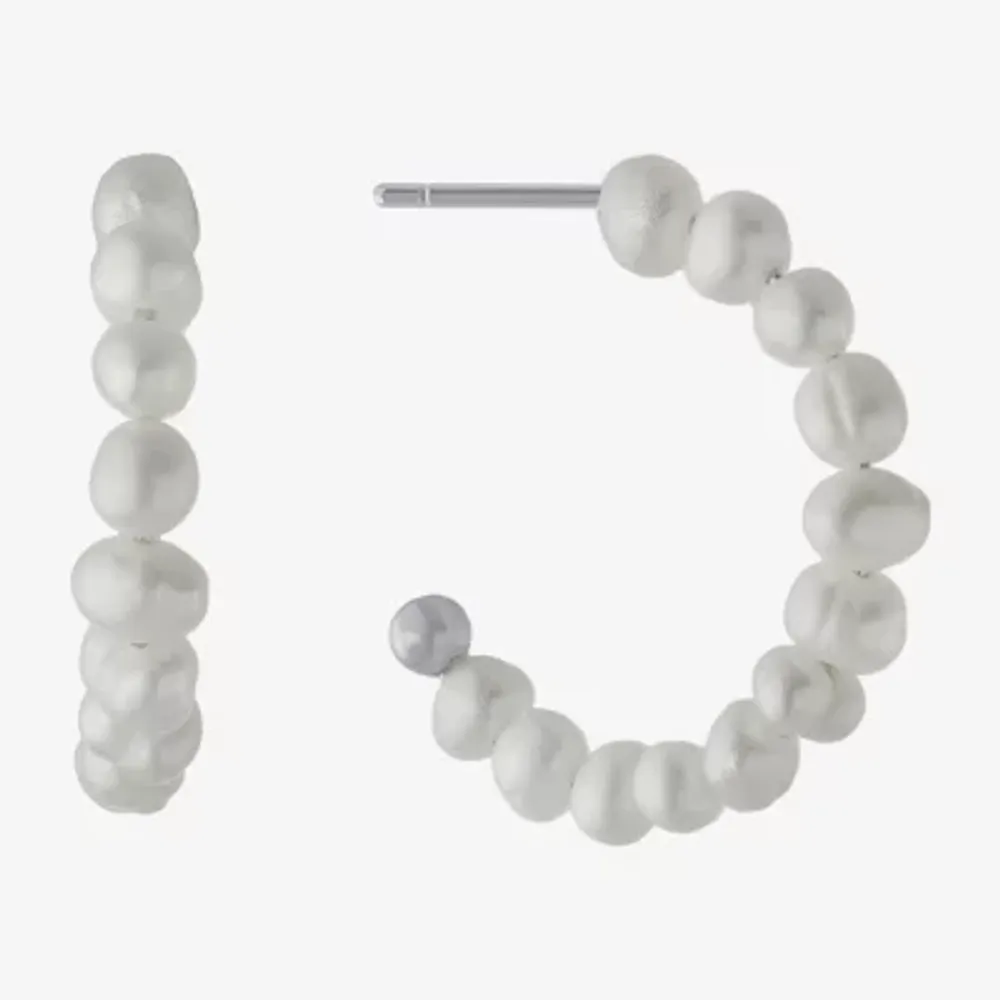 Silver Treasures Cultured Freshwater Pearl Womens White Sterling Silver 15.2mm Hoop Earrings