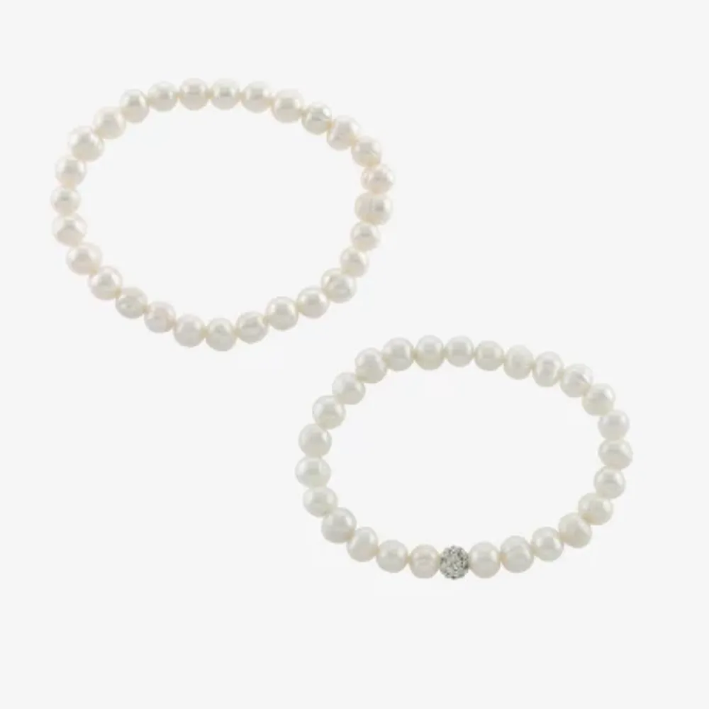 Silver Treasures Cultured Freshwater Pearl Womens 2-pc. White Sterling Silver Bracelet Set