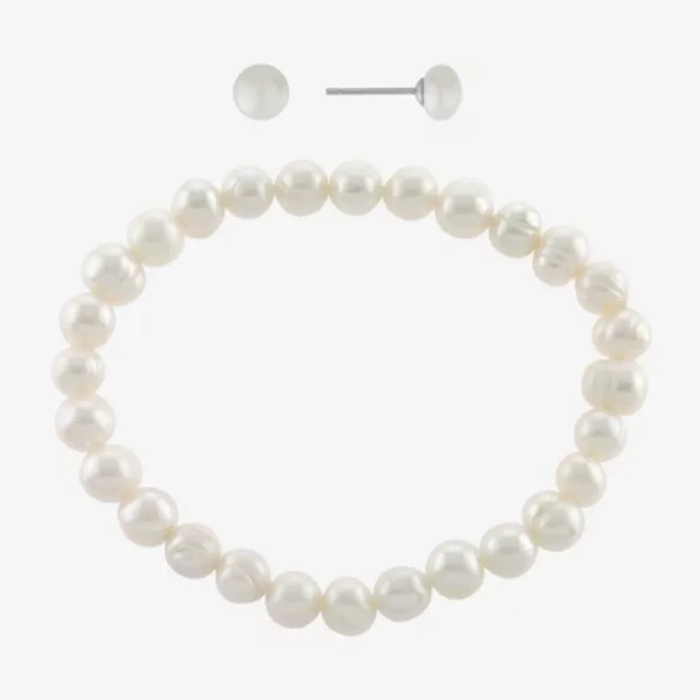 Silver Treasures Cultured Freshwater Pearl Womens White Sterling Silver 2-pc. Jewelry Set