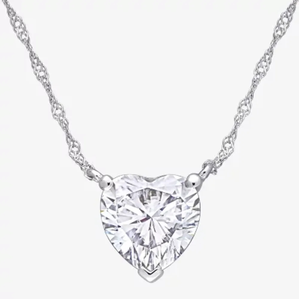 Womens Lab Created White Moissanite 10K Gold Heart 17 Inch Pendant Necklace