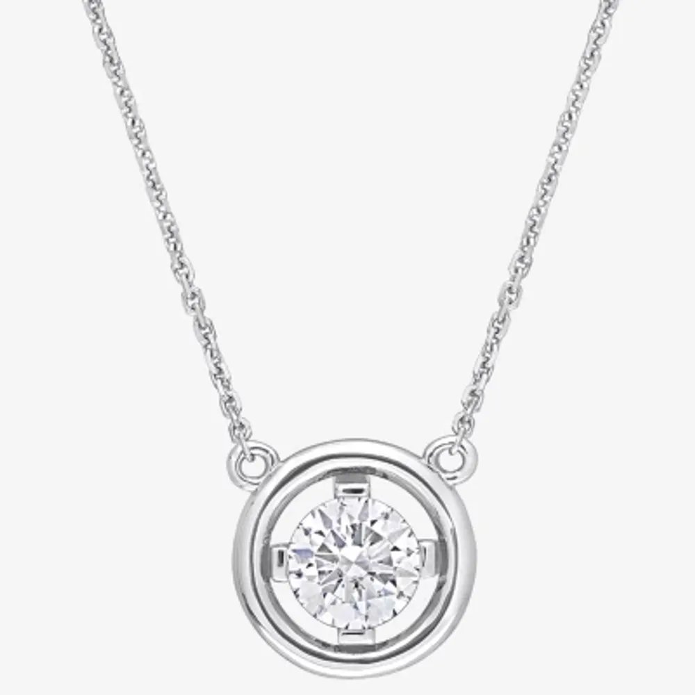 Womens Lab Created White Moissanite 14K White Gold Round 17 Inch Pendant Necklace