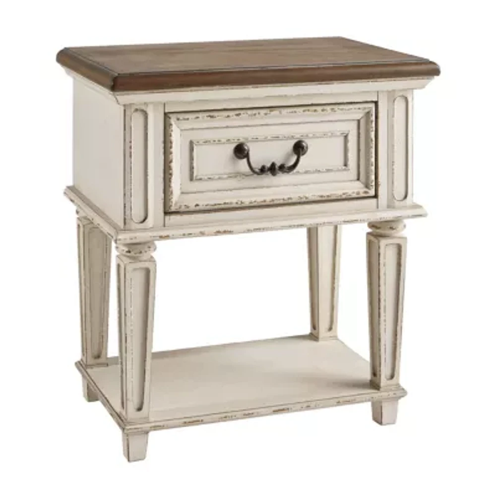 Signature Design by Ashley Realyn 24" 1 Drawer Nightstand in Chipped White