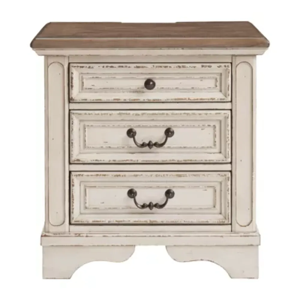 Signature Design by Ashley Realyn 3-Drawer Nightstand in Chipped White