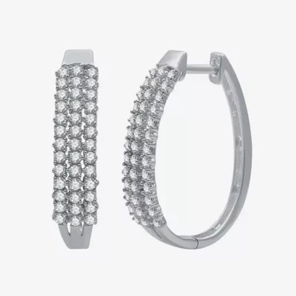 Womens 1 CT. T.W. Natural White Diamond 10K White Gold 23.7mm Hoop Earrings
