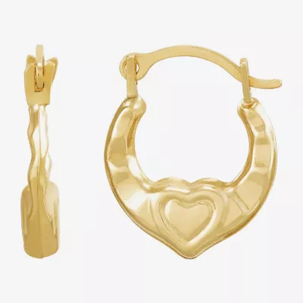 Womens 14K Gold 12.3mm Heart Hoop Earrings