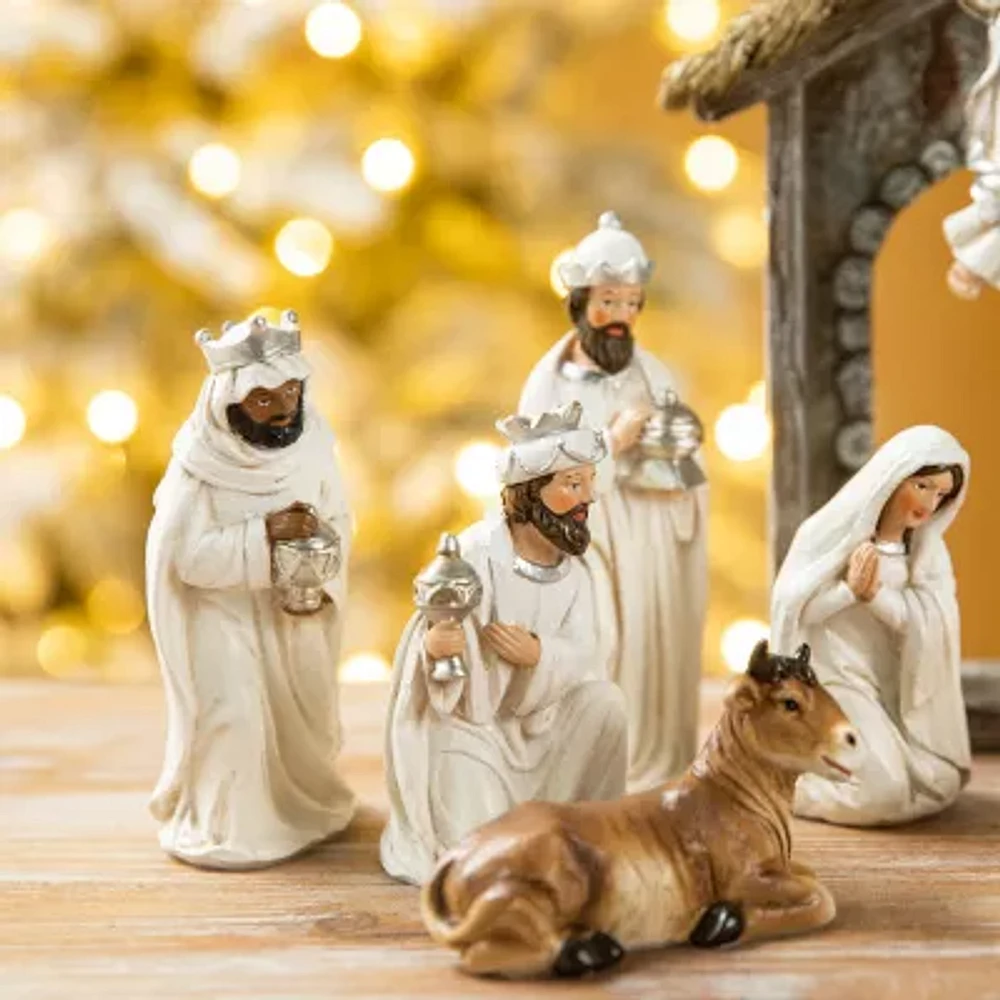 Glitzhome 11pcs Ivory Resin Figurine Nativity Set