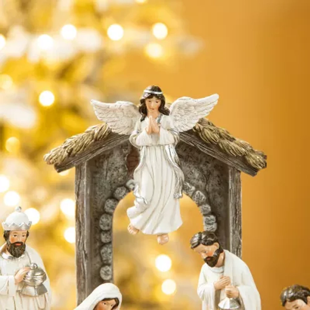 Glitzhome 11pcs Ivory Resin Figurine Nativity Set