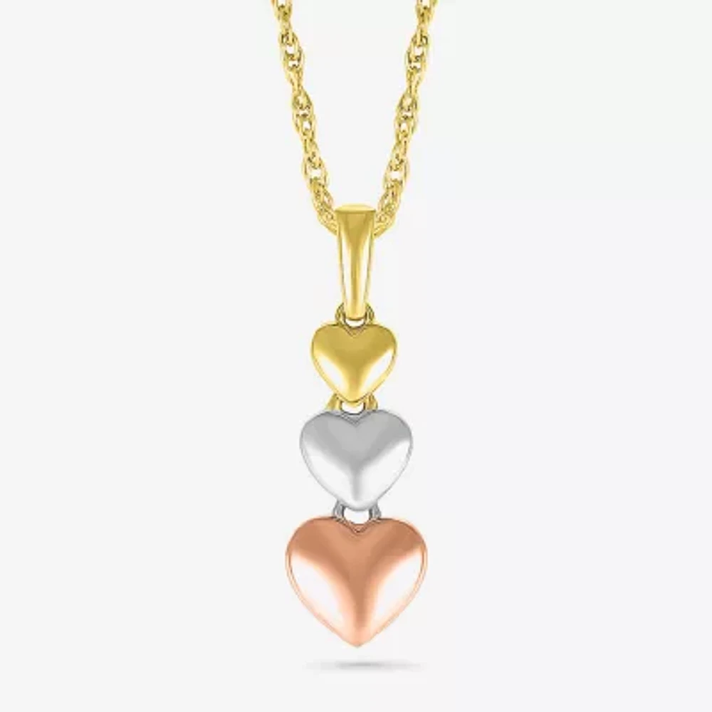 Womens 10K Tri-Color Gold Heart 18 Inch Pendant Necklace
