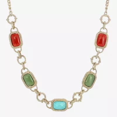 1928 Gold-Tone Womens Multi Color 16 Inch Collar Necklace