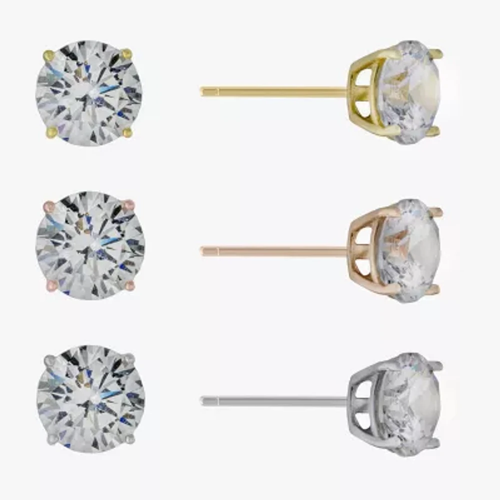 Silver Treasures Womens Cubic Zirconia Sterling Silver Pair Earring Set