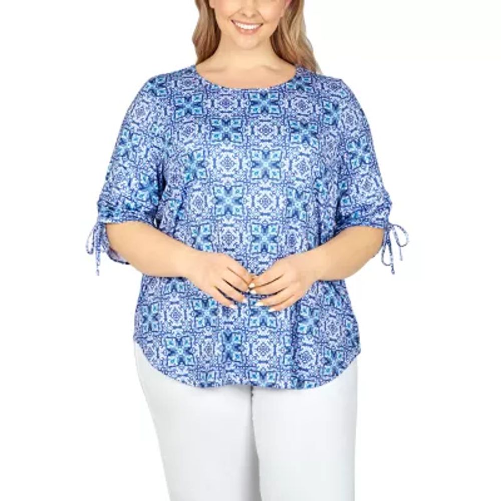 Larky Lark Womens Scoop Neck Elbow Sleeve Plus T-Shirt
