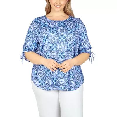 Larky Lark Womens Scoop Neck Elbow Sleeve Plus T-Shirt