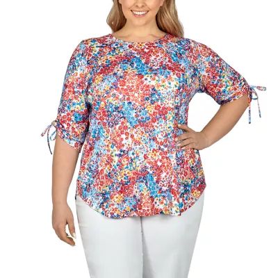 Larky Lark Womens Round Neck Elbow Sleeve Plus T-Shirt