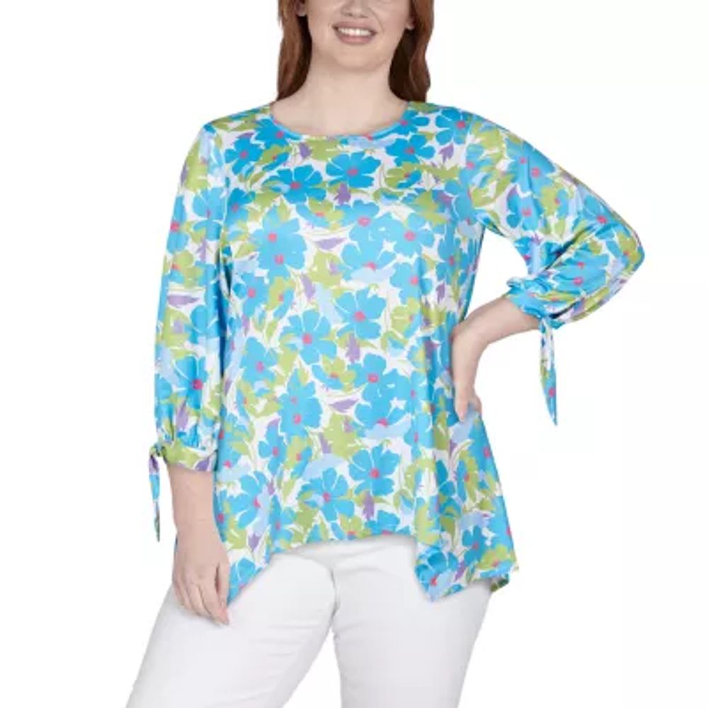 Larky Lark Womens Crew Neck 3/4 Sleeve Plus T-Shirt