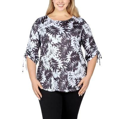 Larky Lark Womens Round Neck 3/4 Sleeve Plus T-Shirt
