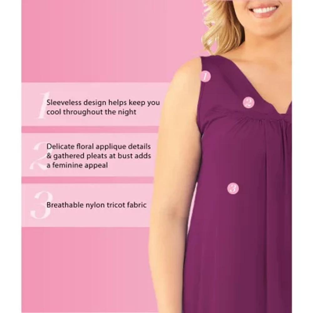 Exquisite Form Womens V Neck Sleeveless Plus Nightgown