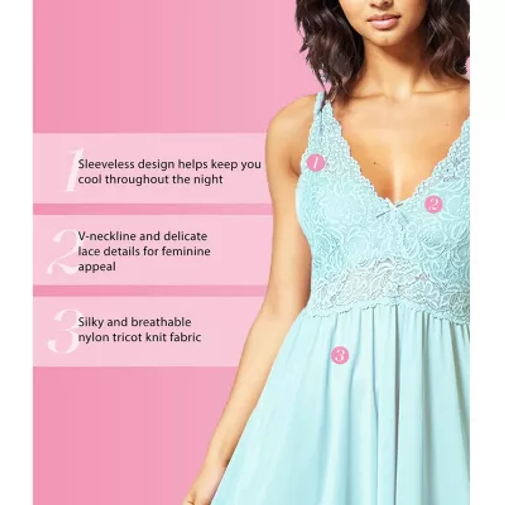 Exquisite Form Womens V Neck Sleeveless Average Figure Nightgown