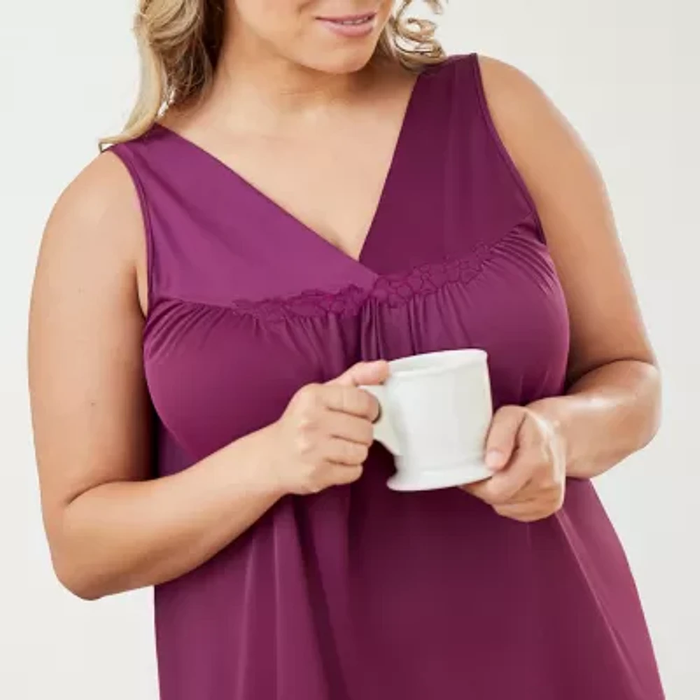Exquisite Form Womens V Neck Sleeveless Plus Nightgown