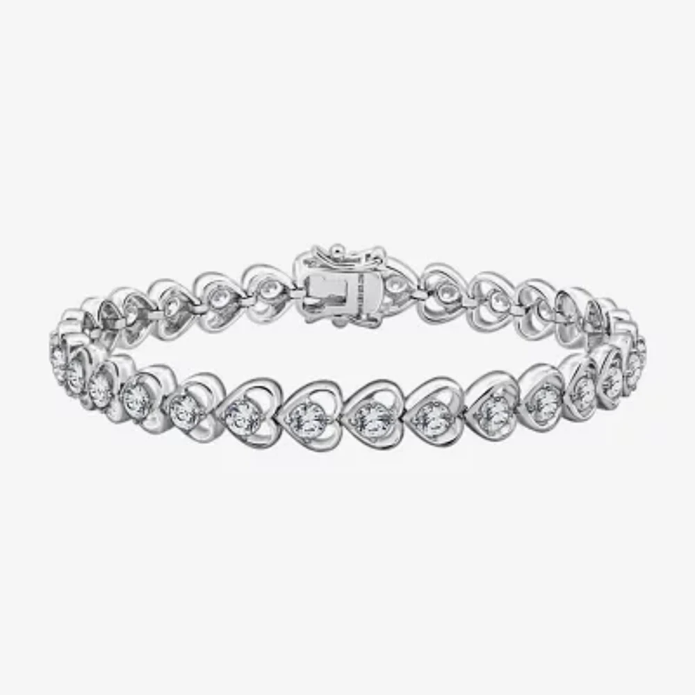 Diamonart Womens Cubic Zirconia Sterling Silver Heart 7.25 Inch Tennis Bracelet