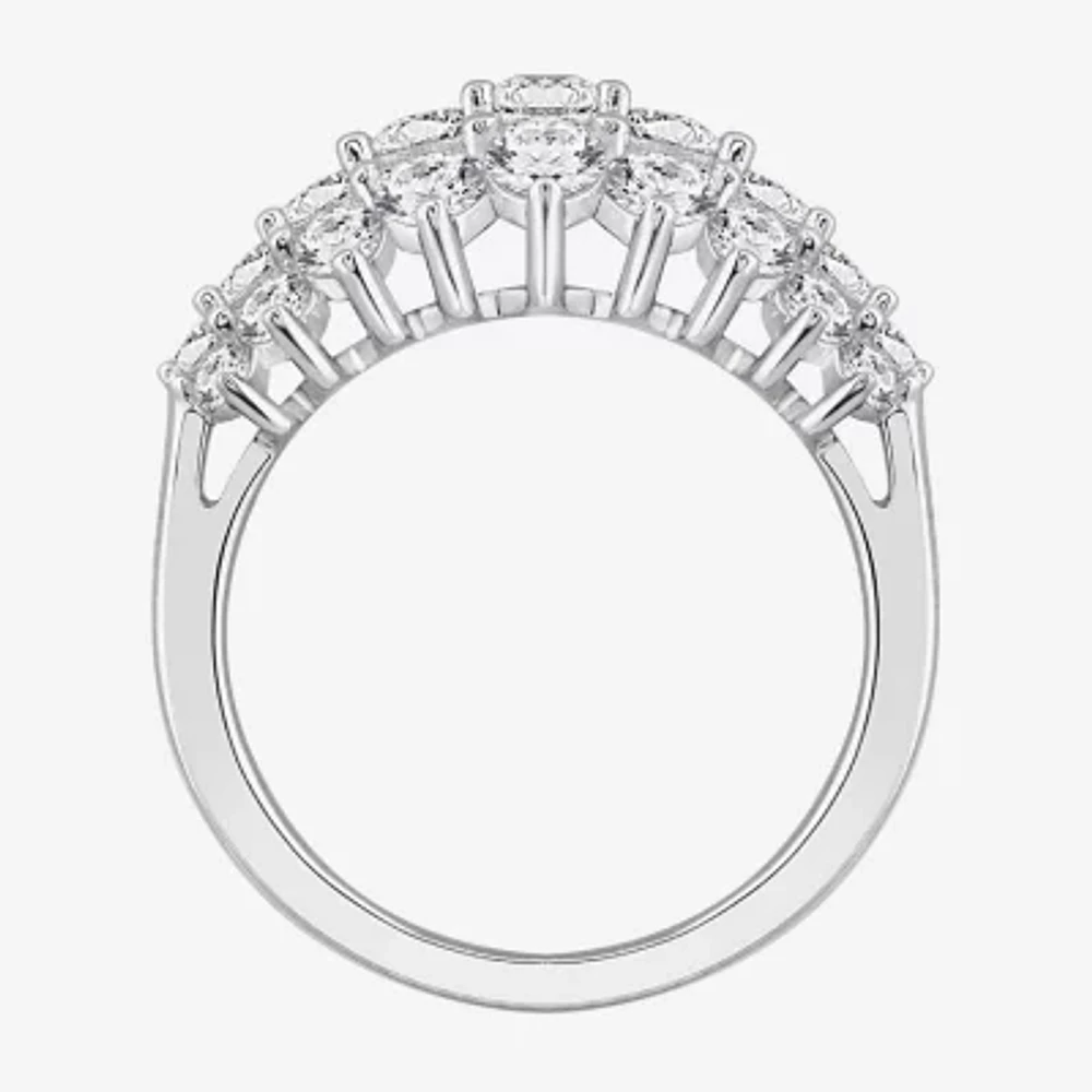 Diamonart Womens Cubic Zirconia Sterling Silver Cluster Cocktail Ring