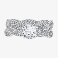 Diamonart Womens Cubic Zirconia Sterling Silver Side Stone Bridal Set