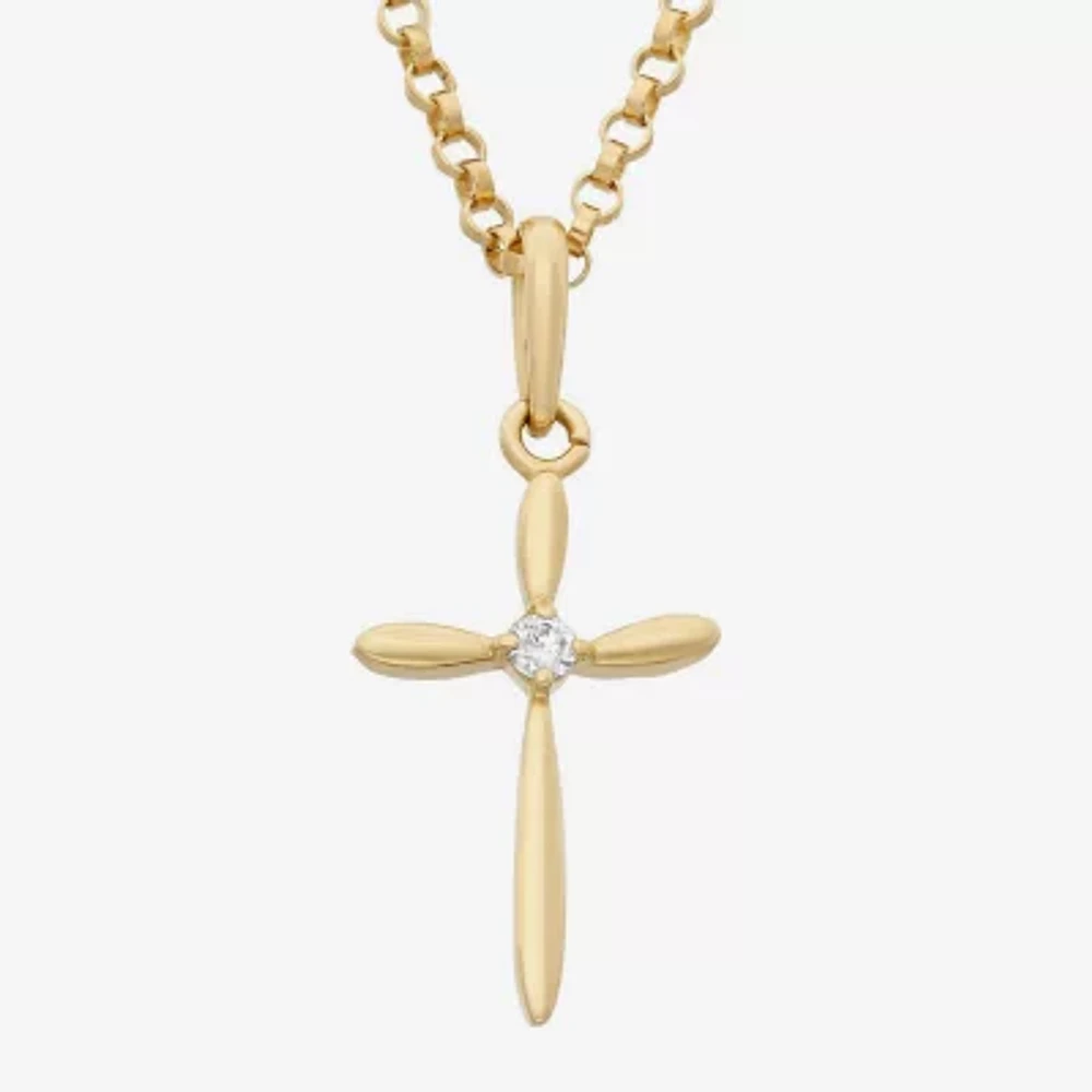 Girls Lab Created White Cubic Zirconia 14K Gold 14K Gold Filled Cross 15 Inch Pendant Necklace