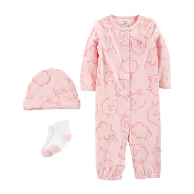 Carter's Baby Girls Rib Crew Neck Long Sleeve 3-pc. Nightgown