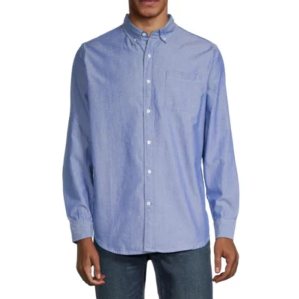 St. John's Bay Performance Oxford Mens Long Sleeve Cuffed Slim Fit Button-Down Shirt