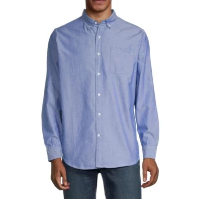 St. John's Bay Mens Performance Oxford Long Sleeve Cuffed Slim Fit Button-Down Shirt