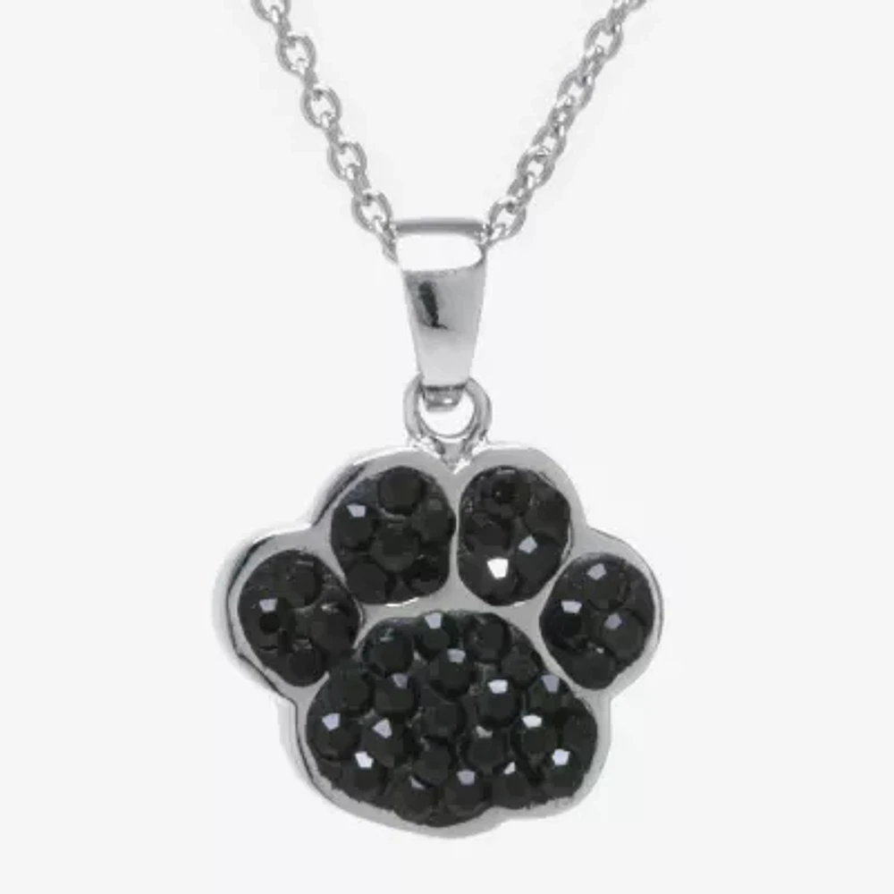 Sparkle Allure Paw Print Womens Black Pure Silver Over Brass 18 Inch Pendant Necklace