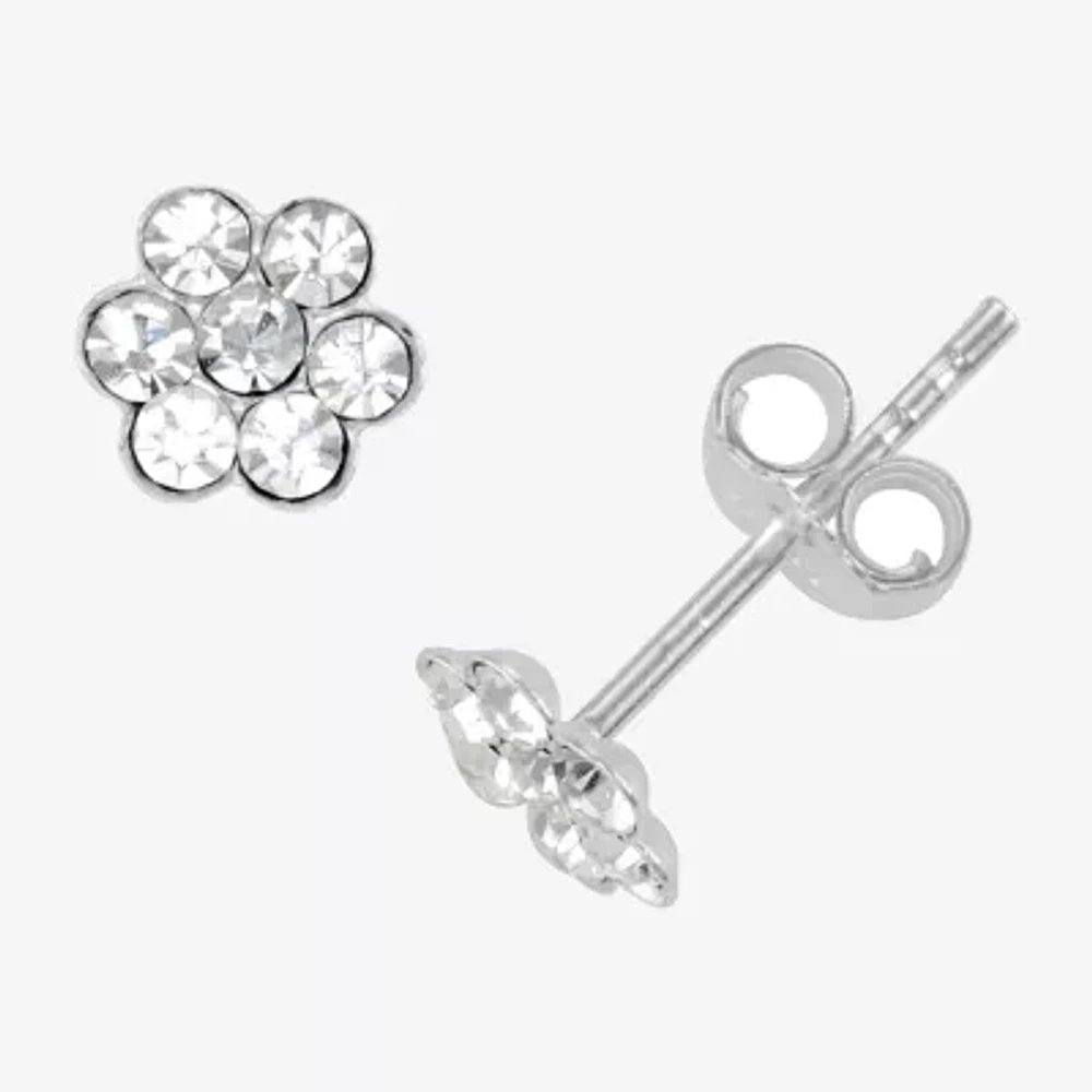 Itsy Bitsy White Sterling Silver 4mm Flower Stud Earrings