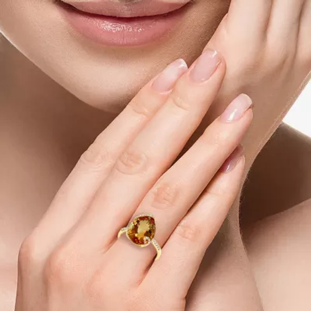 Effy Womens Diamond Accent Genuine Orange Citrine 14K Gold Side Stone Cocktail Ring