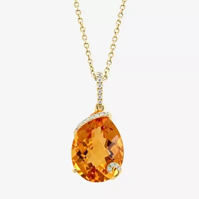 Effy Womens Diamond Accent Genuine Orange Citrine 14K Gold Pear 16 Inch Pendant Necklace