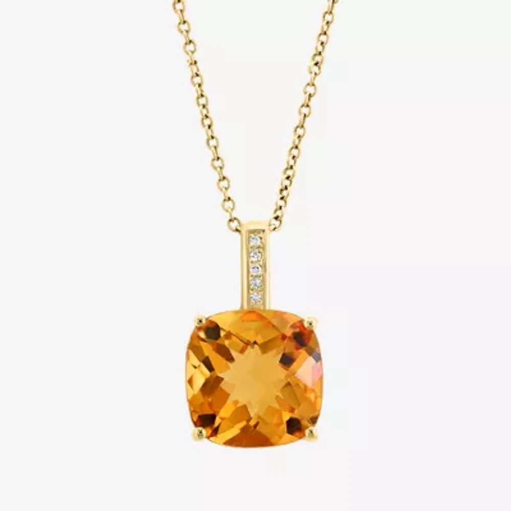 Effy Womens Diamond Accent Genuine Gemstone 14K White, Yellow, or Rose Gold Cushion Pendant Necklace