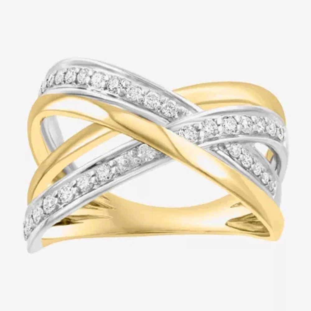 Effy Womens 3/8 CT. T.W. Natural White Diamond 14K Two Tone Gold Crossover Band