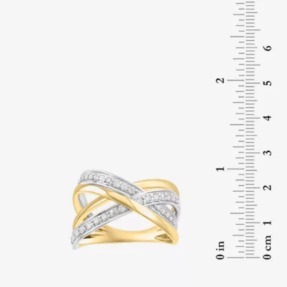 Effy Womens 3/8 CT. T.W. Natural White Diamond 14K Two Tone Gold Crossover Band