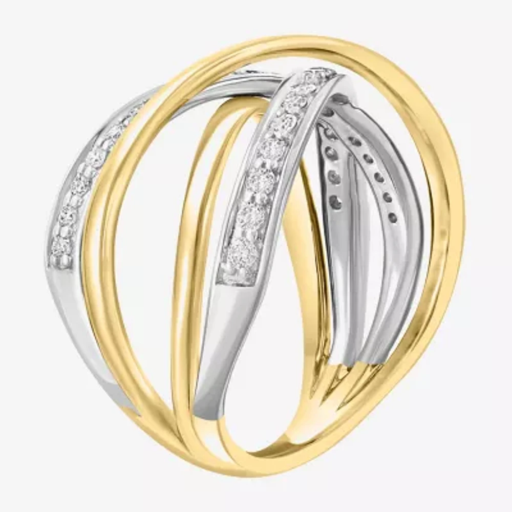 Effy Womens 3/8 CT. T.W. Natural White Diamond 14K Two Tone Gold Crossover Band