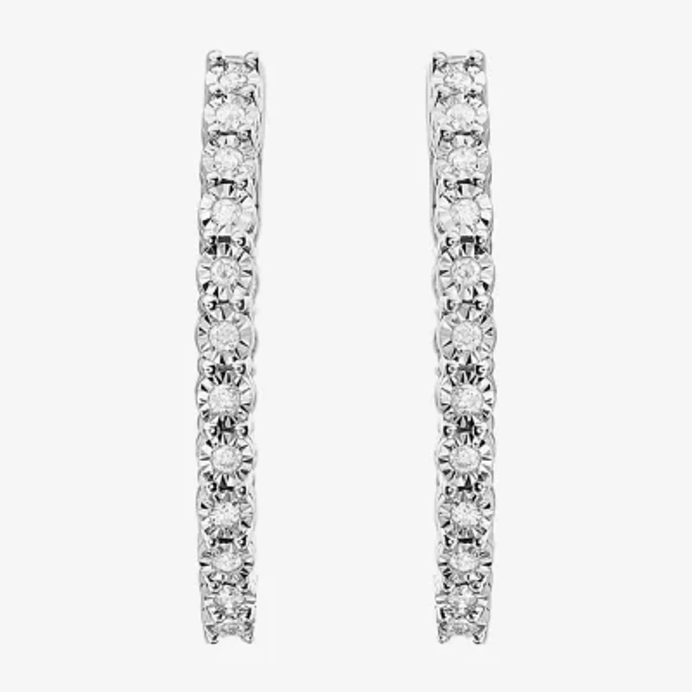 Effy Womens 1/5 CT. Natural White Diamond Sterling Silver 27.9mm Hoop Earrings
