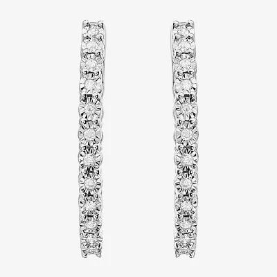 Effy  Womens 1/5 CT. Natural White Diamond Sterling Silver 27.9mm Hoop Earrings