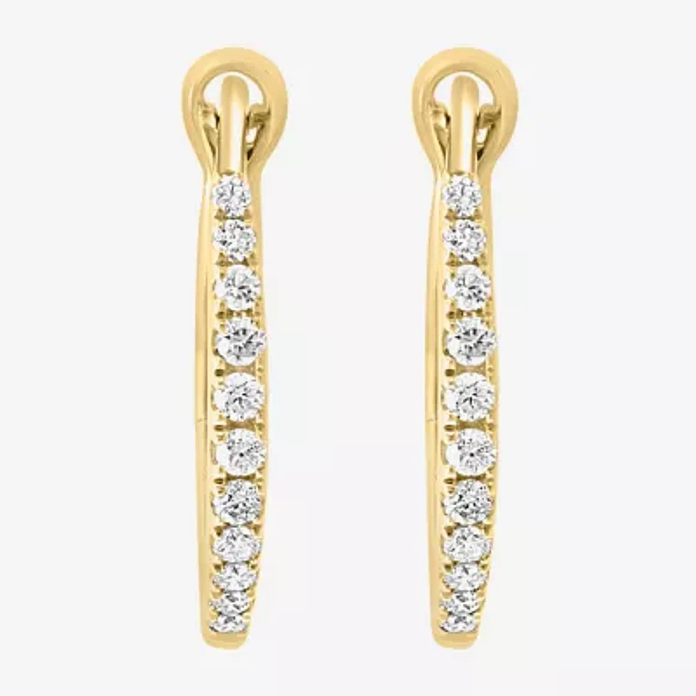 Effy Womens 1/7 CT. T.W. Natural White Diamond 14K Gold 15.2mm Hoop Earrings