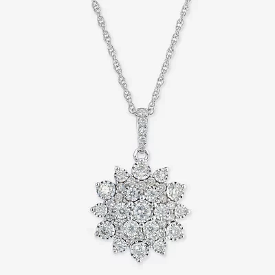 Effy  Womens 1/2 CT. T.W. Natural White Diamond Sterling Silver Flower 16 Inch Pendant Necklace