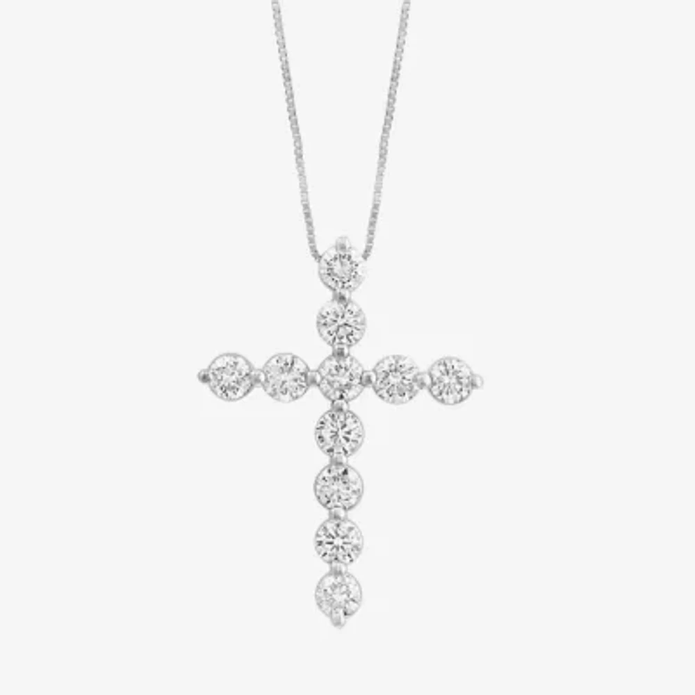 Effy (G / Vs2-Si1) Womens 1 CT. T.W. Lab Grown White Diamond 14K White Gold Cross 18 Inch Pendant Necklace