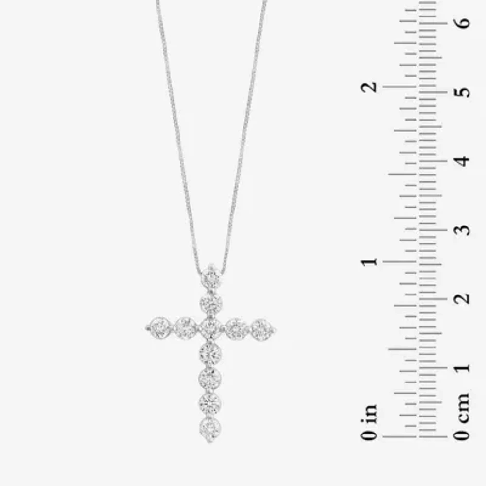 Effy (G / Vs2-Si1) Womens 1 CT. T.W. Lab Grown White Diamond 14K White Gold Cross 18 Inch Pendant Necklace