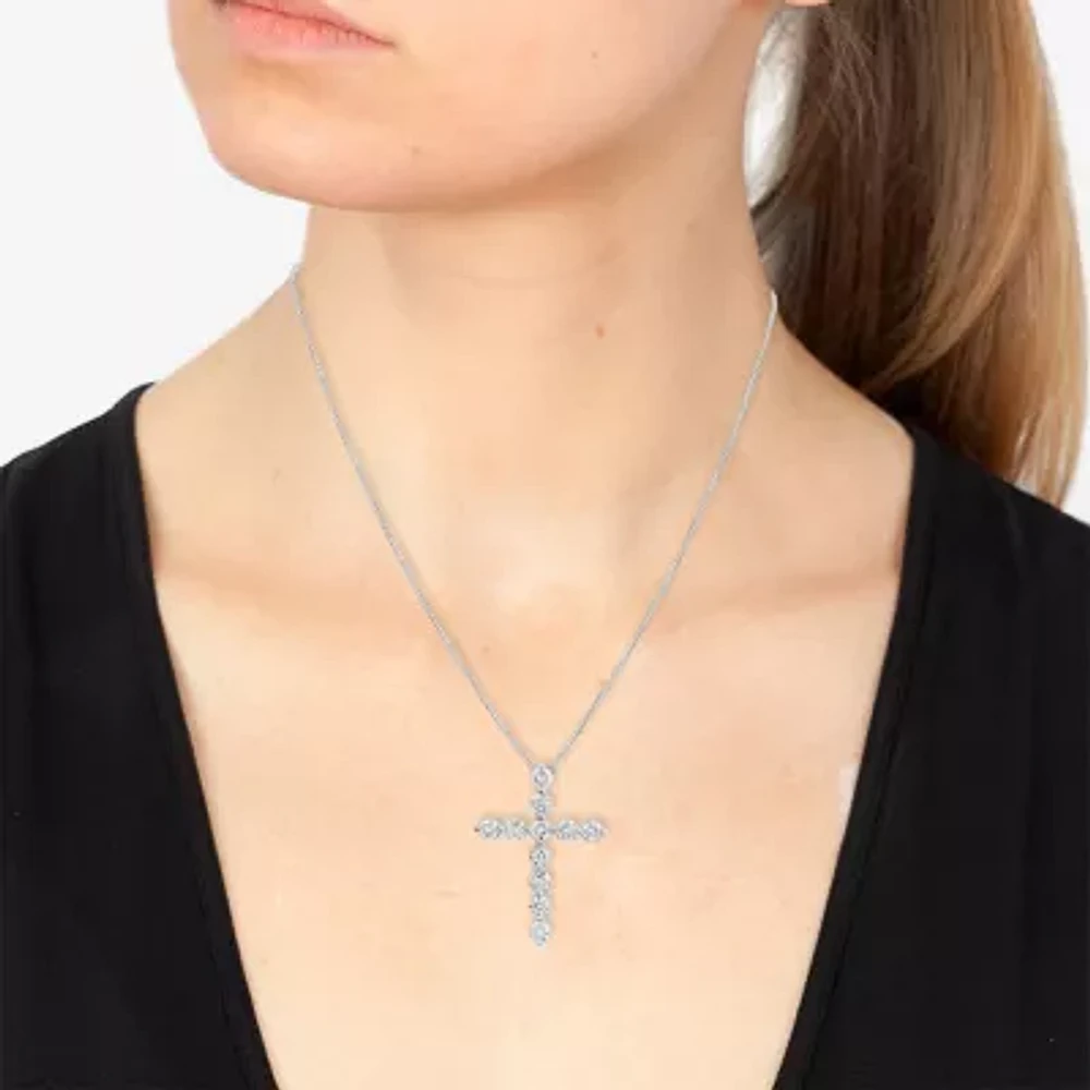 Effy (G / Vs2-Si1) Womens 1 CT. T.W. Lab Grown White Diamond 14K White Gold Cross 18 Inch Pendant Necklace