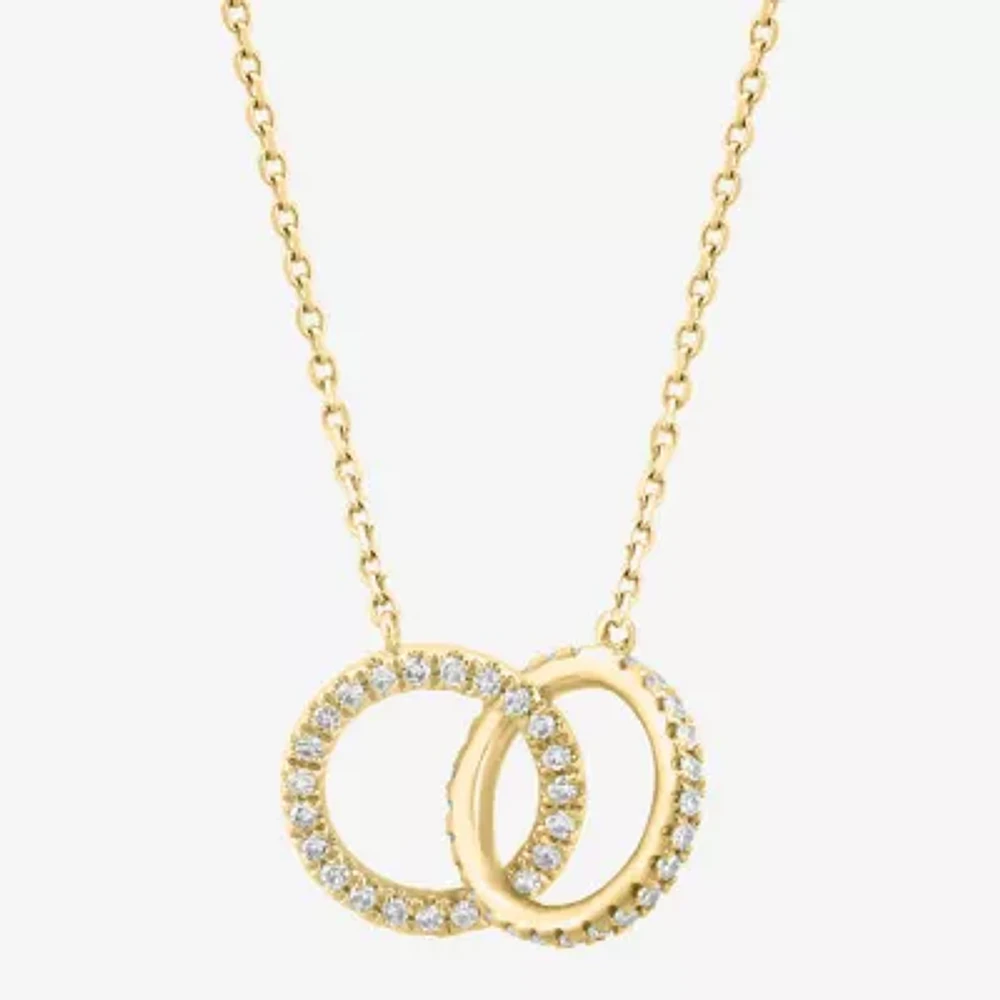 Effy Womens 1/4 CT. T.W. Natural White Diamond 14K Gold Circle 16 Inch Pendant Necklace