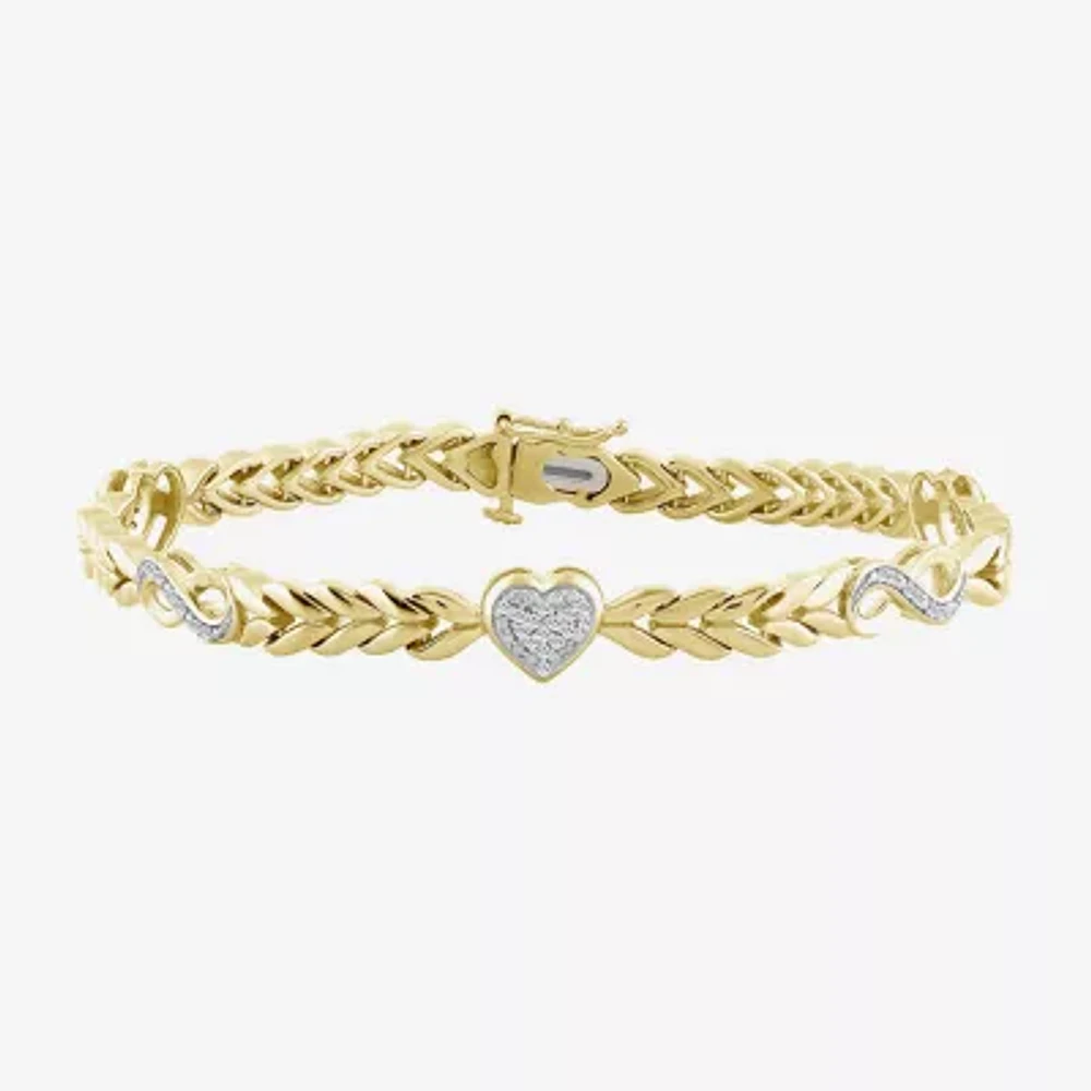 Womens 1/5 CT. Natural White Diamond 10K Gold Over Silver Heart Infinity 7 Inch Tennis Bracelet