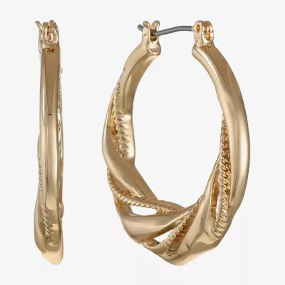 Liz Claiborne Gold Tone Twist Womens 29mm Hypoallergenic Hoop Earrings