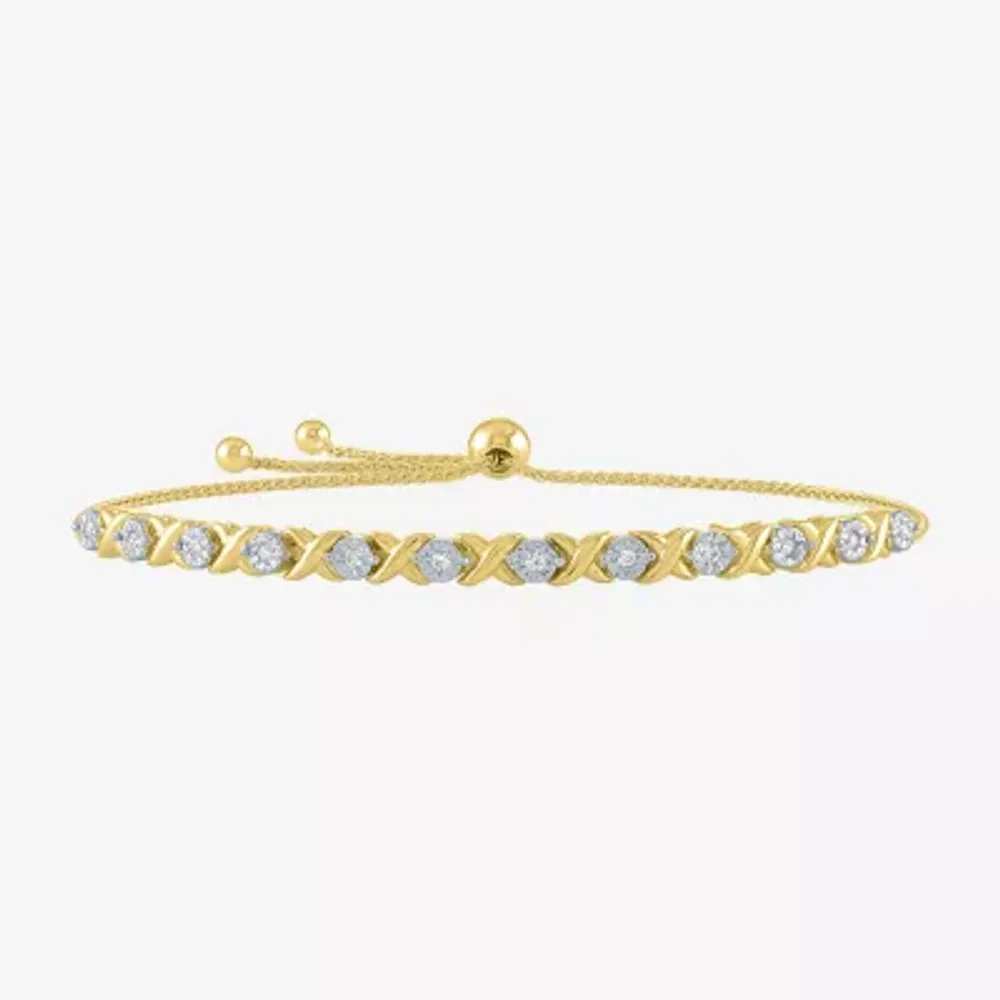 Yes, Please! Womens 1/10 CT. T.W. Natural White Diamond 14K Gold Over Silver Bolo Bracelet